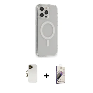ieg™ iPhone 13 Pro Max Kılıf Pusula Çizgi Koleksiyonu - Siyah Bilvis 3D Mat Cam Ekran Koruyucu + Shine Kamera Lens - GD