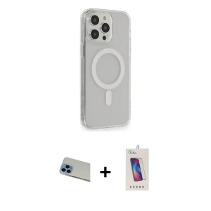 ieg™ iPhone 13 Pro Max Kılıf Pusula Çizgi Koleksiyonu - Siyah Joko 5D Cam + Rainbow Kamera Lens Koruma Cam - MI