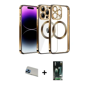 ieg™ iPhone 13 Pro Max Kılıf Pusula Form - Şeffaf 360 Full Body Arka Koruyucu + Rainbow Kamera Lens Koruma Cam - MI