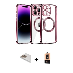 ieg™ iPhone 13 Pro Max Kılıf Pusula Form - Şeffaf Maxco Cam Ekran Koruyucu + Pers Alüminyum Kamera Lens - GD