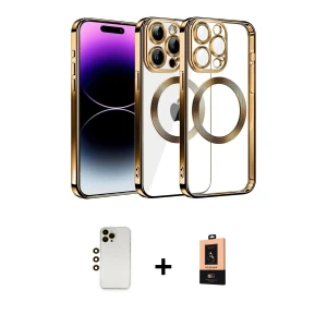ieg™ iPhone 13 Pro Max Kılıf Pusula Form - Şeffaf Maxco Cam Ekran Koruyucu + Shine Kamera Lens - GD