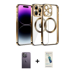 ieg™ iPhone 13 Pro Max Kılıf Pusula Form - Şeffaf Pasifik Cam Ekran Koruyucu + Neon Fosforlu Kamera Lens - BZ