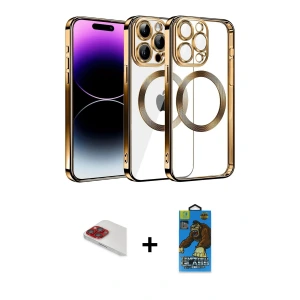 ieg™ iPhone 13 Pro Max Kılıf Pusula Form - Siyah 18D Cam Ekran Koruyucu + Pers Alüminyum Kamera Lens - KI