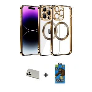 ieg™ iPhone 13 Pro Max Kılıf Pusula Form - Siyah 18D Cam Ekran Koruyucu + Rainbow Kamera Lens Koruma Cam - BZ
