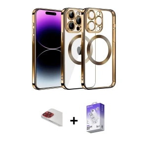 ieg™ iPhone 13 Pro Max Kılıf Pusula Form - Siyah Bilvis 5in1 3D Magic Cam Ekran Koruyucu + Pers Alüminyum Kamera Lens - KI