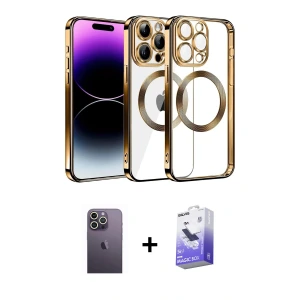 ieg™ iPhone 13 Pro Max Kılıf Pusula Form - Siyah Bilvis 5in1 5D Magic Hayalet Cam Ekran Koruyucu + Neon Fosforlu Kamera Lens - BZ