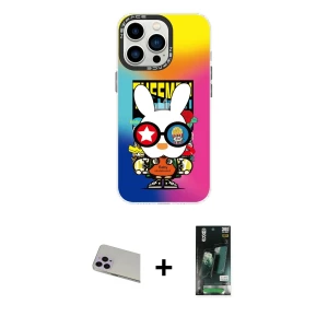 ieg™ iPhone 13 Pro Max Kılıf Siluet Çizgi Koleksiyonu - Şeffaf 360 Full Body Arka Koruyucu + Rainbow Kamera Lens Koruma Cam - MR