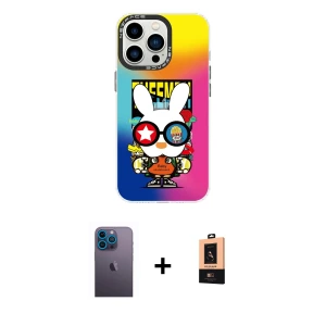 ieg™ iPhone 13 Pro Max Kılıf Siluet Çizgi Koleksiyonu - Şeffaf Maxco Cam Ekran Koruyucu + Neon Fosforlu Kamera Lens - MI