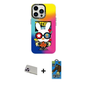 ieg™ iPhone 13 Pro Max Kılıf Siluet Çizgi Koleksiyonu - Siyah 18D Cam Ekran Koruyucu + Rainbow Kamera Lens Koruma Cam - MR