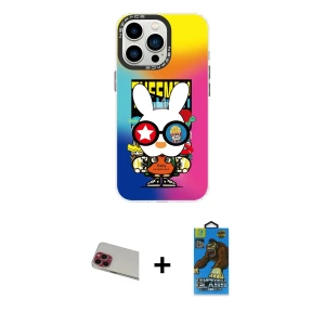 ieg™ iPhone 13 Pro Max Kılıf Siluet Çizgi Koleksiyonu - Siyah 18D Cam Ekran Koruyucu + Rainbow Kamera Lens Koruma Cam - KI