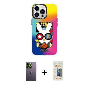 ieg™ iPhone 13 Pro Max Kılıf Siluet Çizgi Koleksiyonu - Siyah 6D Mat Seramik Hayalet Nano Ekran Koruyucu + Neon Fosforlu Kamera Lens - YL