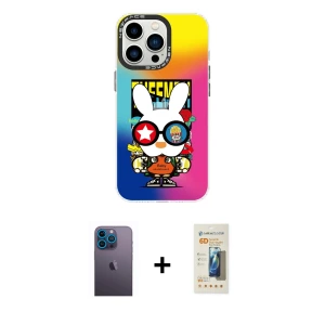 ieg™ iPhone 13 Pro Max Kılıf Siluet Çizgi Koleksiyonu - Siyah 6D Mat Seramik Hayalet Nano Ekran Koruyucu + Neon Fosforlu Kamera Lens - MI