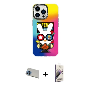 ieg™ iPhone 13 Pro Max Kılıf Siluet Çizgi Koleksiyonu - Siyah Bilvis 3D Mat Cam Ekran Koruyucu + Rainbow Kamera Lens Koruma Cam - MI