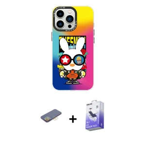 ieg™ iPhone 13 Pro Max Kılıf Siluet Çizgi Koleksiyonu - Siyah Bilvis 5in1 5D Magic Hayalet Cam Ekran Koruyucu + Renkli Kamera Lens Koruma Cam - SI