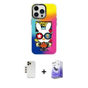ieg™ iPhone 13 Pro Max Kılıf Siluet Çizgi Koleksiyonu - Siyah Bilvis 5in1 5D Magic Hayalet Cam Ekran Koruyucu + Shine Kamera Lens - GD