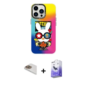 ieg™ iPhone 13 Pro Max Kılıf Siluet Çizgi Koleksiyonu - Siyah Bilvis 5in1 5D Magic Hayalet Cam Ekran Koruyucu + Pers Alüminyum Kamera Lens - GD