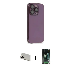 ieg™ iPhone 13 Pro Max Kılıf Siluet Minimal Özel Seri - Şeffaf 360 Full Body Arka Koruyucu + Rainbow Kamera Lens Koruma Cam - BZ