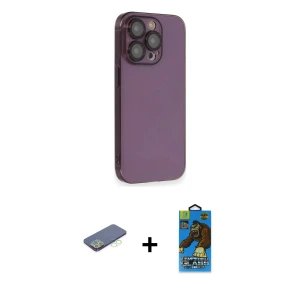 ieg™ iPhone 13 Pro Max Kılıf Siluet Minimal Özel Seri - Siyah 18D Cam Ekran Koruyucu + Renkli Kamera Lens Koruma Cam - YL