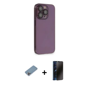 ieg™ iPhone 13 Pro Max Kılıf Siluet Minimal Özel Seri - Siyah 3D Antistatik Hayalet Cam Ekran Koruyucu + Shine Kamera Lens Koruma Cam - GI