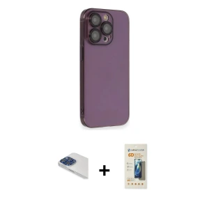 ieg™ iPhone 13 Pro Max Kılıf Siluet Minimal Özel Seri - Siyah 6D Mat Seramik Hayalet Nano Ekran Koruyucu + Pers Alüminyum Kamera Lens - LT