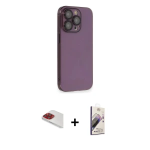 ieg™ iPhone 13 Pro Max Kılıf Siluet Minimal Özel Seri - Siyah Bilvis 3D Mat Cam Ekran Koruyucu + Pers Alüminyum Kamera Lens - KI