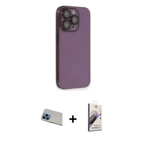 ieg™ iPhone 13 Pro Max Kılıf Siluet Minimal Özel Seri - Siyah Bilvis 3D Mat Cam Ekran Koruyucu + Rainbow Kamera Lens Koruma Cam - MI