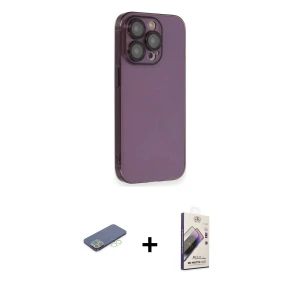 ieg™ iPhone 13 Pro Max Kılıf Siluet Minimal Özel Seri - Siyah Bilvis 3D Mat Cam Ekran Koruyucu + Renkli Kamera Lens Koruma Cam - YL
