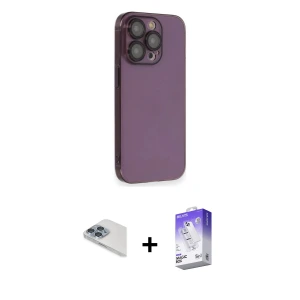 ieg™ iPhone 13 Pro Max Kılıf Siluet Minimal Özel Seri - Siyah Bilvis 5in1 3D Magic Cam Ekran Koruyucu + Pers Alüminyum Kamera Lens - SABE