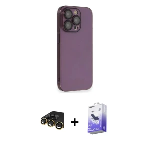 ieg™ iPhone 13 Pro Max Kılıf Siluet Minimal Özel Seri - Siyah Bilvis 5in1 5D Magic Hayalet Cam Ekran Koruyucu + Raze Metal Kamera Lens - GD