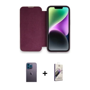 ieg™ iPhone 13 Pro Max Kılıf Siluet Minimal Serisi - Siyah Bilvis 3D Mat Cam Ekran Koruyucu + Neon Fosforlu Kamera Lens - MI