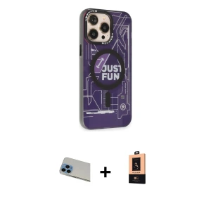ieg™ iPhone 13 Pro Max Kılıf Siluet Modern Koleksiyonu - Şeffaf Maxco Cam Ekran Koruyucu + Rainbow Kamera Lens Koruma Cam - MI