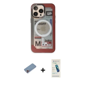 ieg™ iPhone 13 Pro Max Kılıf Siluet Modern Koleksiyonu - Şeffaf Pasifik Cam Ekran Koruyucu + Shine Kamera Lens Koruma Cam - PE