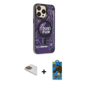 ieg™ iPhone 13 Pro Max Kılıf Siluet Modern Koleksiyonu - Siyah 18D Cam Ekran Koruyucu + Pers Alüminyum Kamera Lens - GD