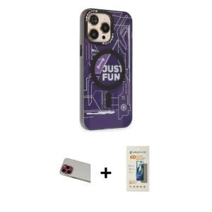 ieg™ iPhone 13 Pro Max Kılıf Siluet Modern Koleksiyonu - Siyah 6D Mat Seramik Hayalet Nano Ekran Koruyucu + Rainbow Kamera Lens Koruma Cam - KI