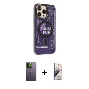 ieg™ iPhone 13 Pro Max Kılıf Siluet Modern Koleksiyonu - Siyah Bilvis 3D Mat Cam Ekran Koruyucu + Neon Fosforlu Kamera Lens - YL