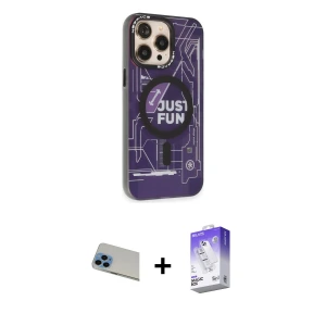 ieg™ iPhone 13 Pro Max Kılıf Siluet Modern Koleksiyonu - Siyah Bilvis 5in1 3D Magic Cam Ekran Koruyucu + Rainbow Kamera Lens Koruma Cam - MI