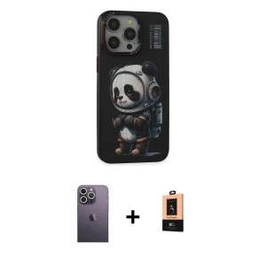 ieg™ iPhone 13 Pro Max Kılıf Siluet Modern Özel Seri - Şeffaf Maxco Cam Ekran Koruyucu + Neon Fosforlu Kamera Lens - BZ