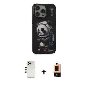 ieg™ iPhone 13 Pro Max Kılıf Siluet Modern Özel Seri - Şeffaf Maxco Cam Ekran Koruyucu + Shine Kamera Lens - GD