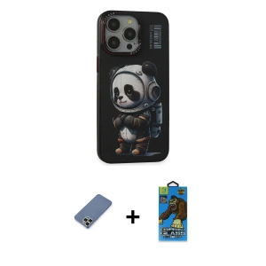 ieg™ iPhone 13 Pro Max Kılıf Siluet Modern Özel Seri - Siyah 18D Cam Ekran Koruyucu + Metal Kamera Lens Koruma Cam - AKYL