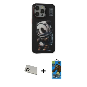 ieg™ iPhone 13 Pro Max Kılıf Siluet Modern Özel Seri - Siyah 18D Cam Ekran Koruyucu + Rainbow Kamera Lens Koruma Cam - BZ