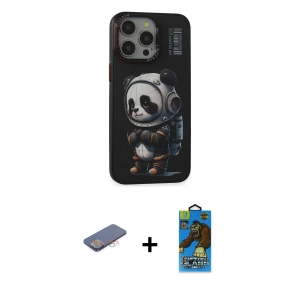 ieg™ iPhone 13 Pro Max Kılıf Siluet Modern Özel Seri - Siyah 18D Cam Ekran Koruyucu + Renkli Kamera Lens Koruma Cam - PE