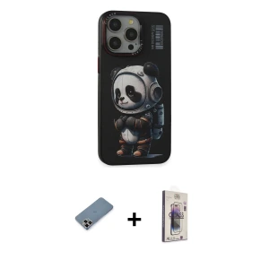 ieg™ iPhone 13 Pro Max Kılıf Siluet Modern Özel Seri - Siyah Bilvis 3D Cam Ekran Koruyucu + Metal Kamera Lens Koruma Cam - MR