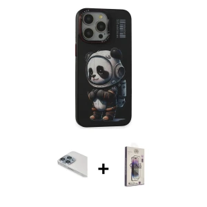 ieg™ iPhone 13 Pro Max Kılıf Siluet Modern Özel Seri - Siyah Bilvis 3D Cam Ekran Koruyucu + Pers Alüminyum Kamera Lens - SABE