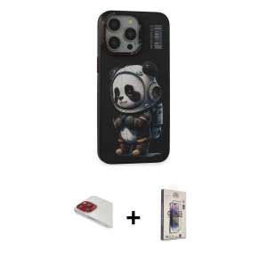 ieg™ iPhone 13 Pro Max Kılıf Siluet Modern Özel Seri - Siyah Bilvis 3D Cam Ekran Koruyucu + Pers Alüminyum Kamera Lens - KI