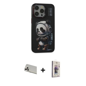 ieg™ iPhone 13 Pro Max Kılıf Siluet Modern Özel Seri - Siyah Bilvis 3D Cam Ekran Koruyucu + Rainbow Kamera Lens Koruma Cam - BZ