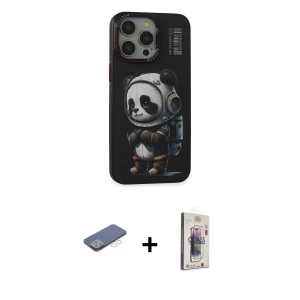 ieg™ iPhone 13 Pro Max Kılıf Siluet Modern Özel Seri - Siyah Bilvis 3D Cam Ekran Koruyucu + Renkli Kamera Lens Koruma Cam - YL