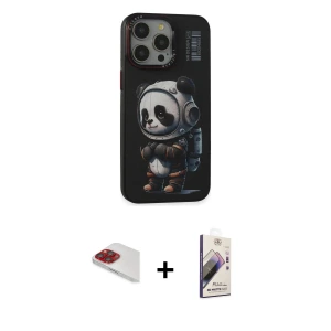 ieg™ iPhone 13 Pro Max Kılıf Siluet Modern Özel Seri - Siyah Bilvis 3D Mat Cam Ekran Koruyucu + Pers Alüminyum Kamera Lens - KI