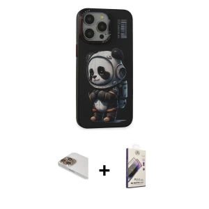 ieg™ iPhone 13 Pro Max Kılıf Siluet Modern Özel Seri - Siyah Bilvis 3D Mat Cam Ekran Koruyucu + Pers Alüminyum Kamera Lens - GD