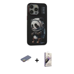 ieg™ iPhone 13 Pro Max Kılıf Siluet Modern Özel Seri - Siyah Bilvis 3D Mat Cam Ekran Koruyucu + Renkli Kamera Lens Koruma Cam - SI