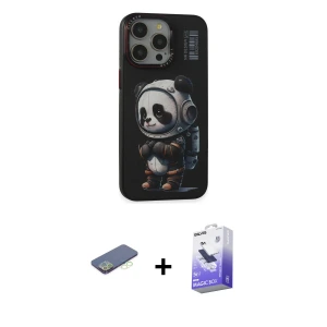 ieg™ iPhone 13 Pro Max Kılıf Siluet Modern Özel Seri - Siyah Bilvis 5in1 5D Magic Hayalet Cam Ekran Koruyucu + Renkli Kamera Lens Koruma Cam - YL